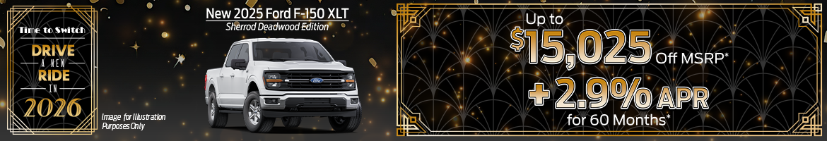 Get 2.9% APR for 60 months on a 2025 Ford F-150 Sherrod Deadwood Edition – Cleveland, TN